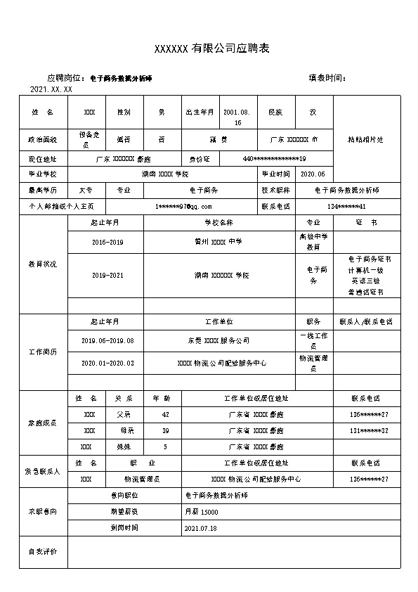 7013_通用企事业单位各类岗位求职应聘表模板  - 电子商务简历模板